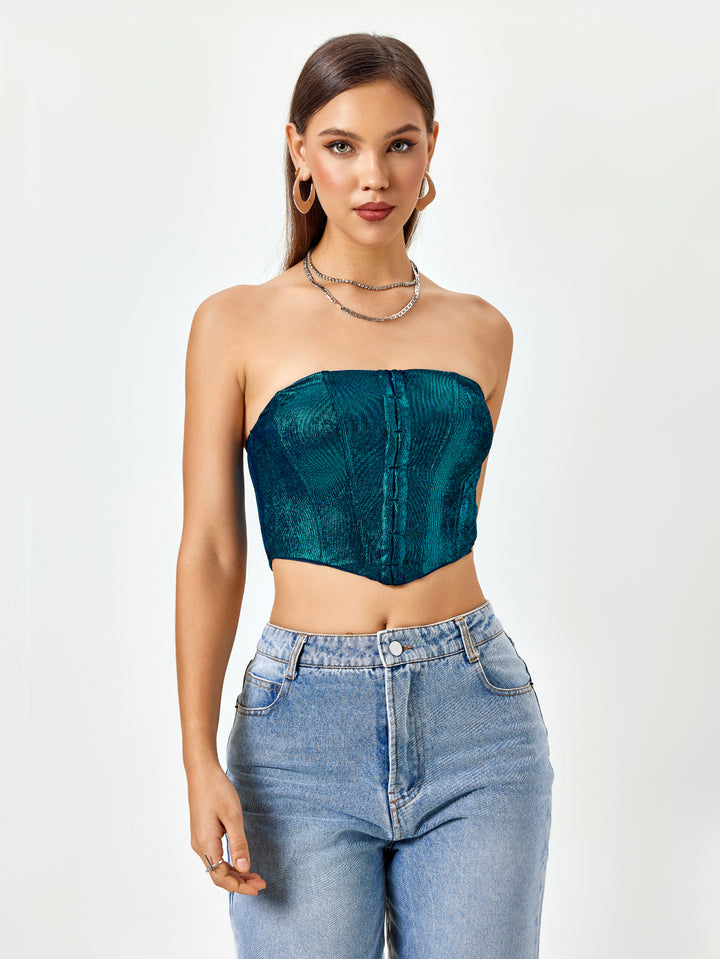 DARALIA Enchanted Teal Knit Corset Top