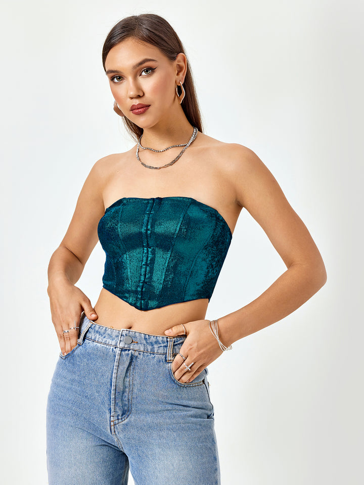 DARALIA Enchanted Teal Knit Corset Top