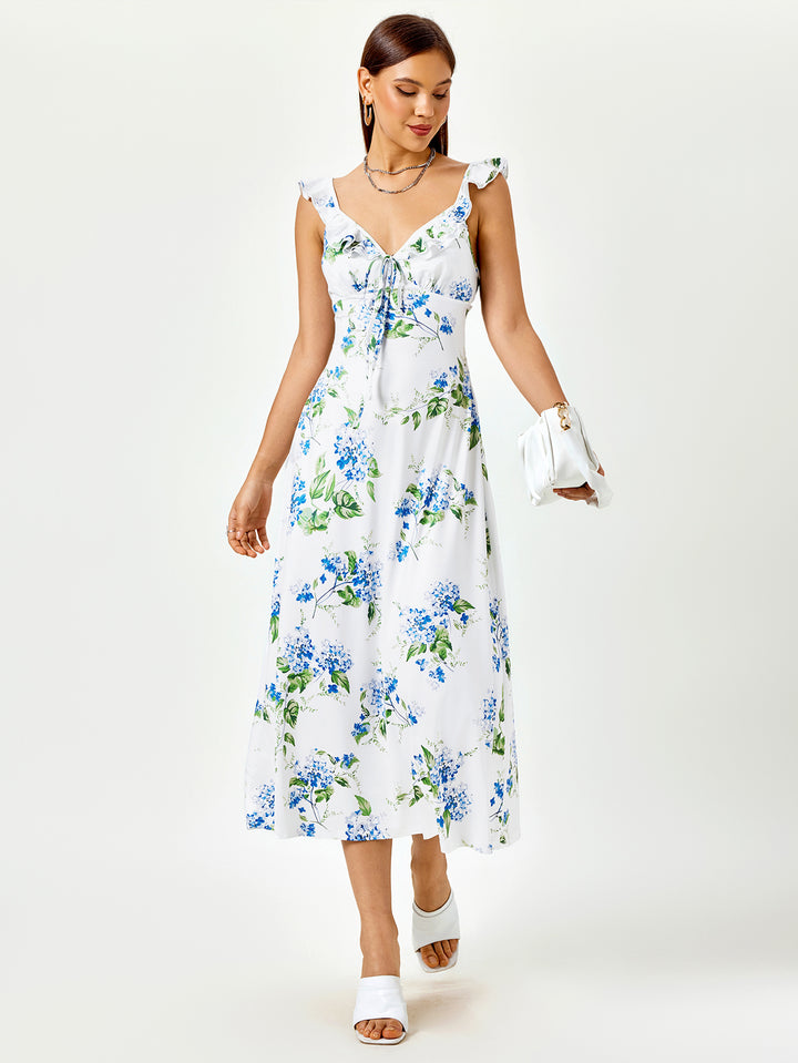 CIALA Floral Print Ruffle Strap Midi Sundress