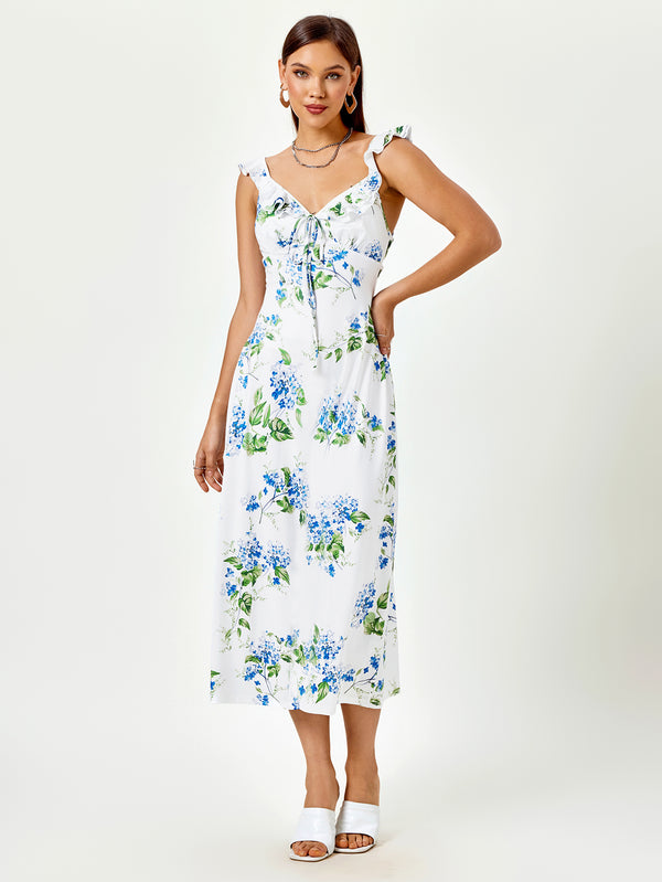 CIALA Floral Print Ruffle Strap Midi Sundress