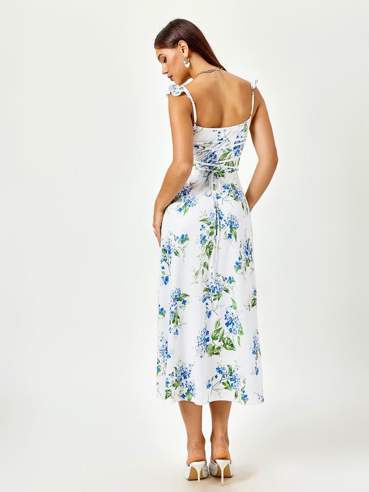 CIALA Floral Print Ruffle Strap Midi Sundress