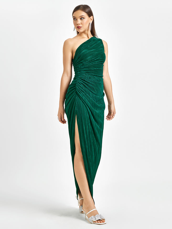 VEARC Pleated One-Shoulder Evening Gown Dress