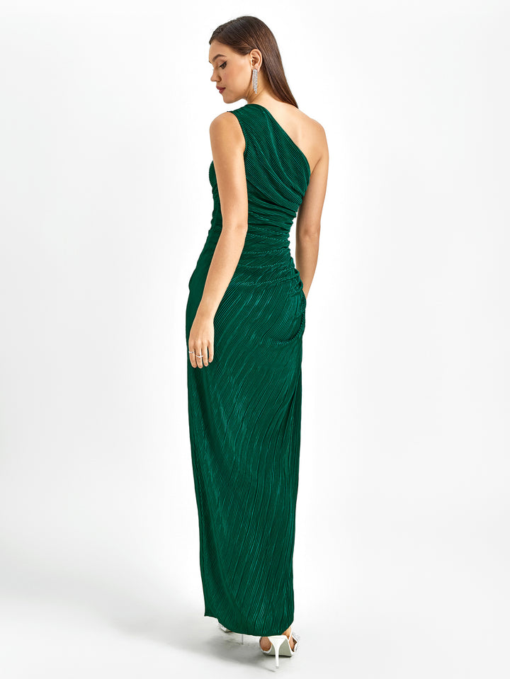 VEARC Pleated One-Shoulder Evening Gown Dress