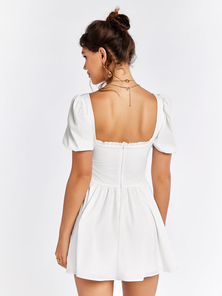 ELINA Summer Breeze White Puff Sleeve Skater Dress