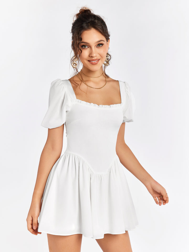 ELINA Summer Breeze White Puff Sleeve Skater Dress