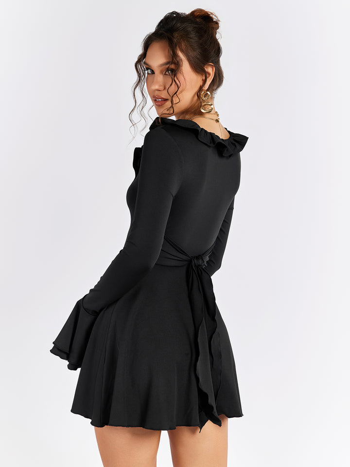 AVEAIN Long Sleeve Ruffle Flared Dress