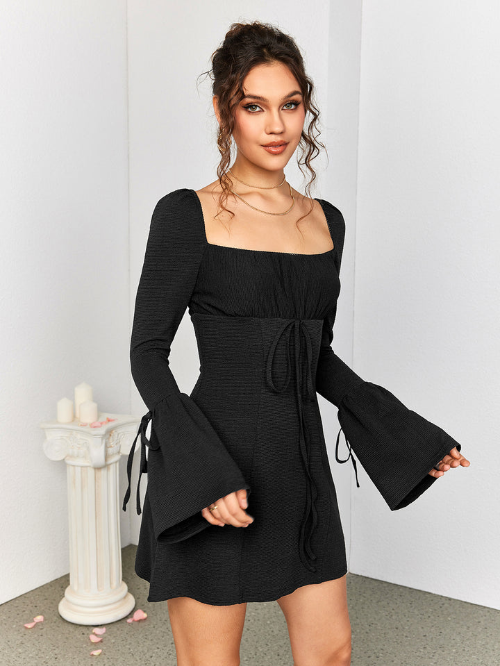 SELSIA Bell-Sleeve Drawstring Dress