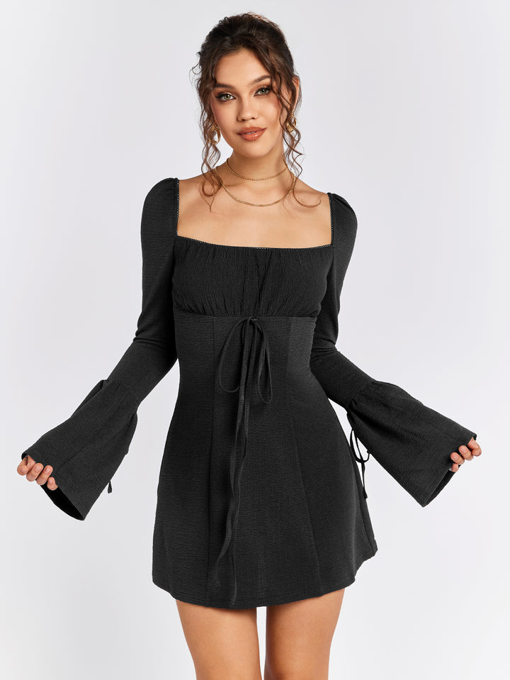 SELSIA Bell-Sleeve Drawstring Dress