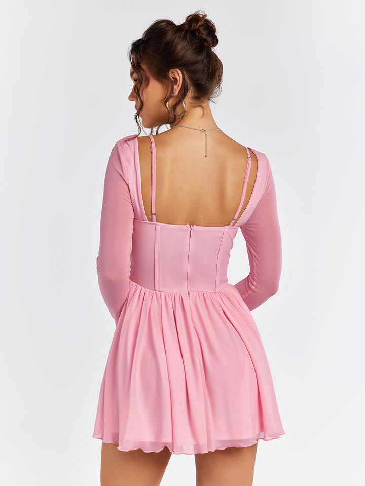 ELIAAVE Sheer Sleeve Pink Skater Dress