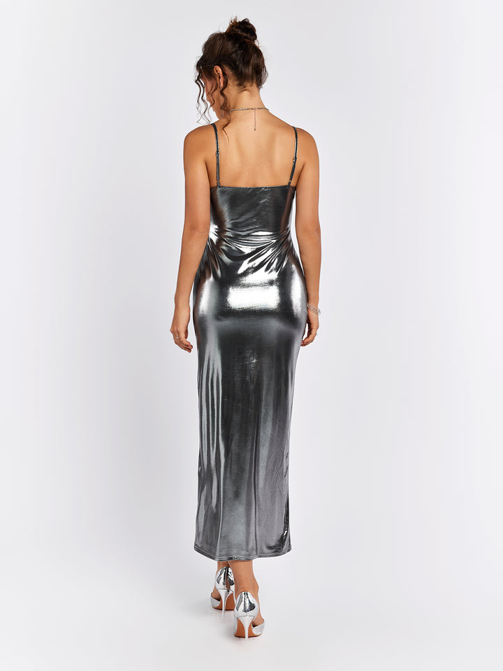 JANAVE Metallic Sheen Slip Dress