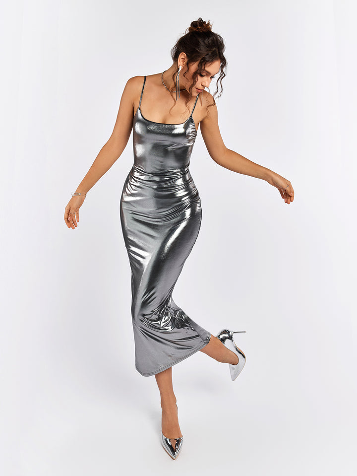 JANAVE Metallic Sheen Slip Dress