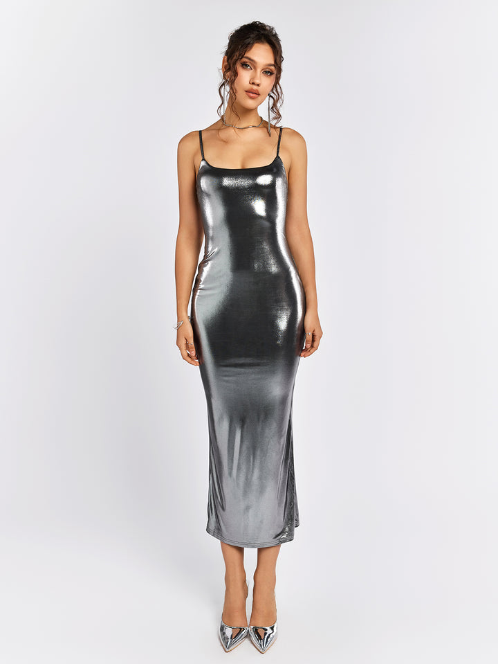 JANAVE Metallic Sheen Slip Dress