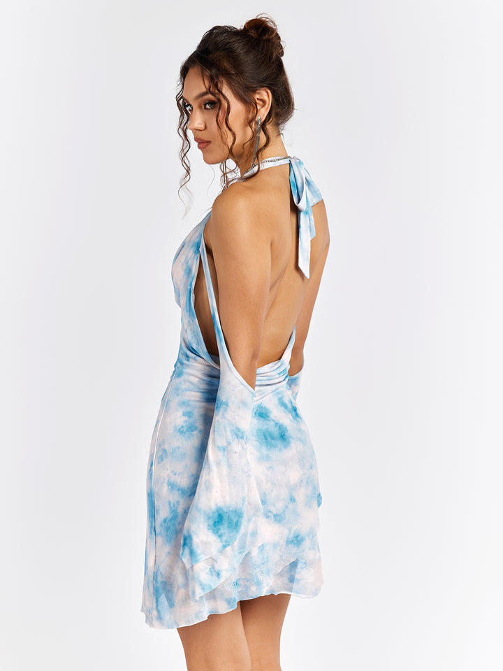 AVEVAL Tie-Dye Halter Wrap Dress