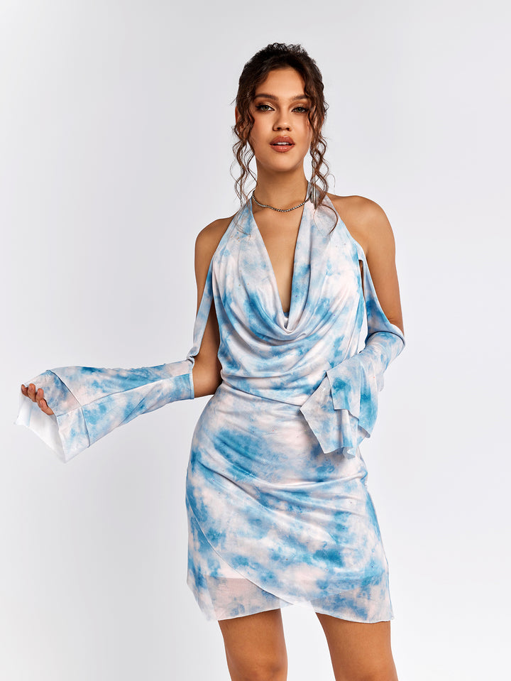 AVEVAL Tie-Dye Halter Wrap Dress