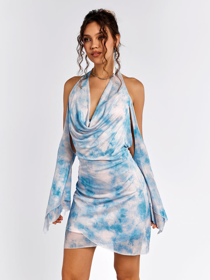 AVEVAL Tie-Dye Halter Wrap Dress