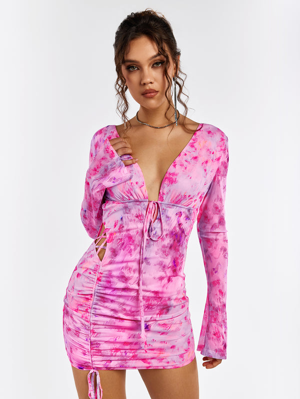 LIASEL Tie-Dye Ruched Bodycon Dress