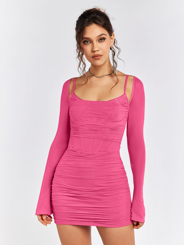 ARCLIA Ruched Long Sleeve Mini Dress