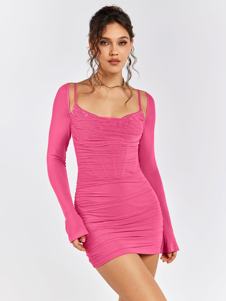 ARCLIA Ruched Long Sleeve Mini Dress