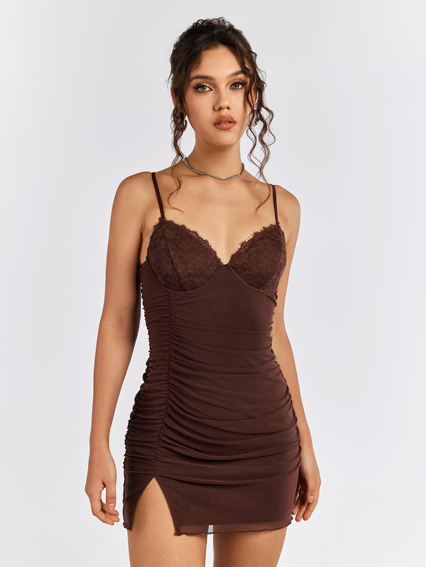 ARCSEL Lace-Trim Mini Dress