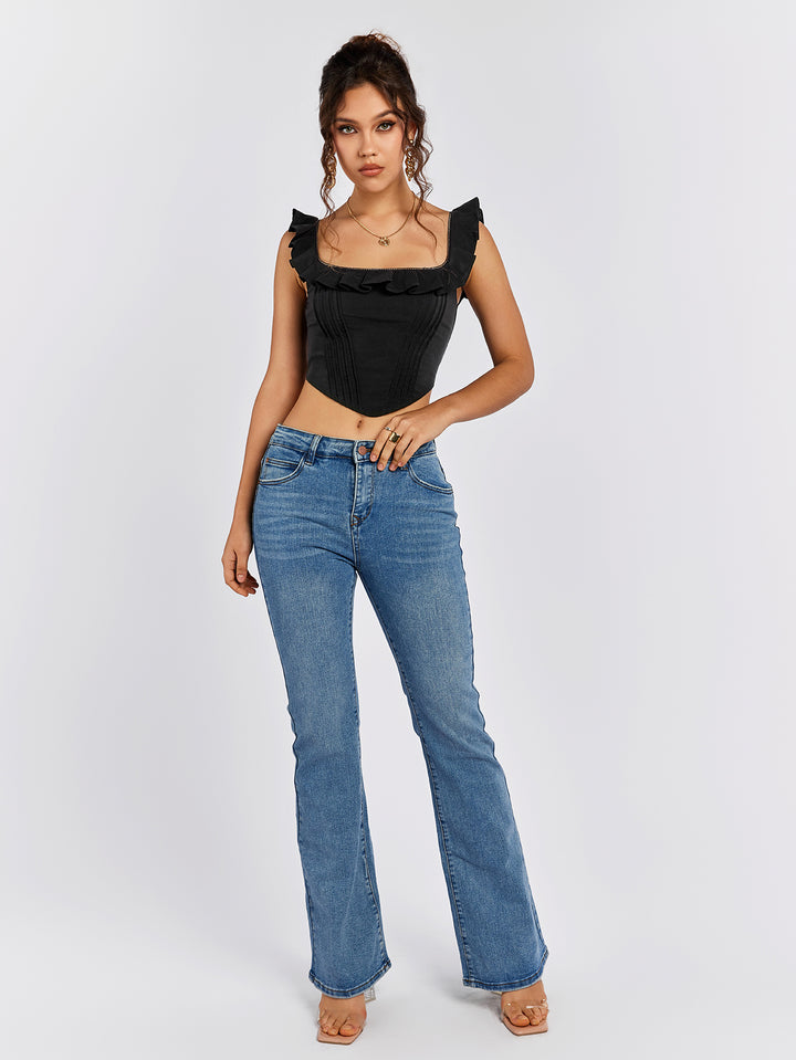 INALIA Ruffled Corset Crop Top