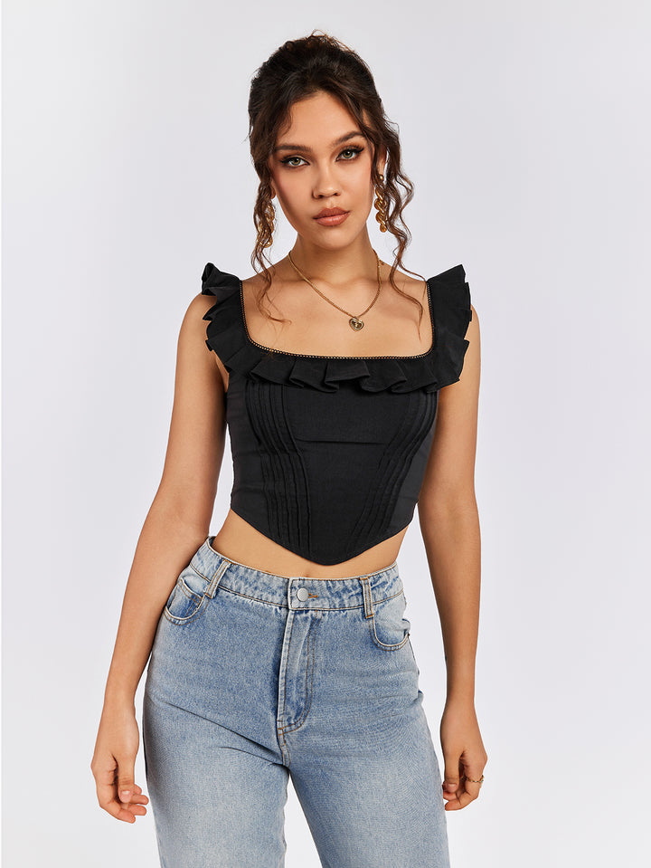 INALIA Ruffled Corset Crop Top