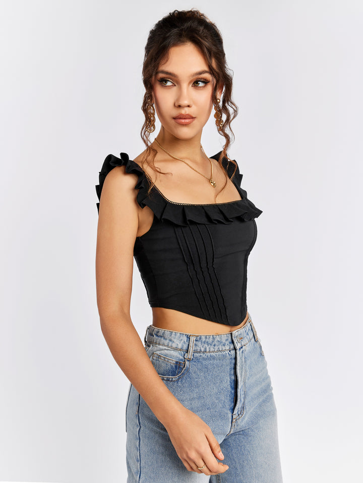 INALIA Ruffled Corset Crop Top