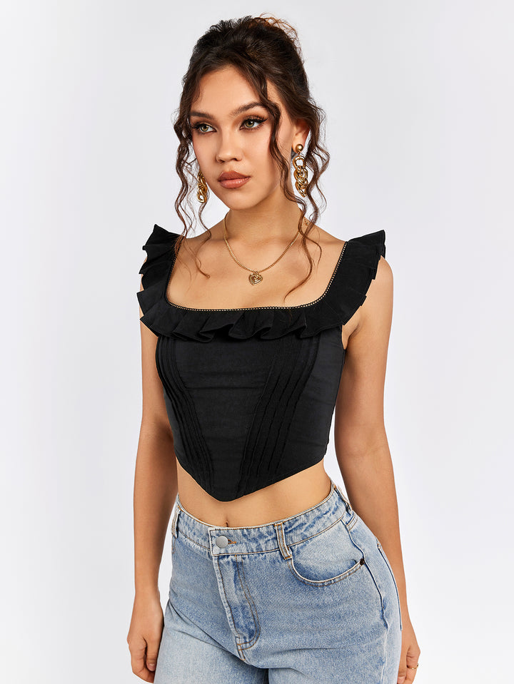 INALIA Ruffled Corset Crop Top