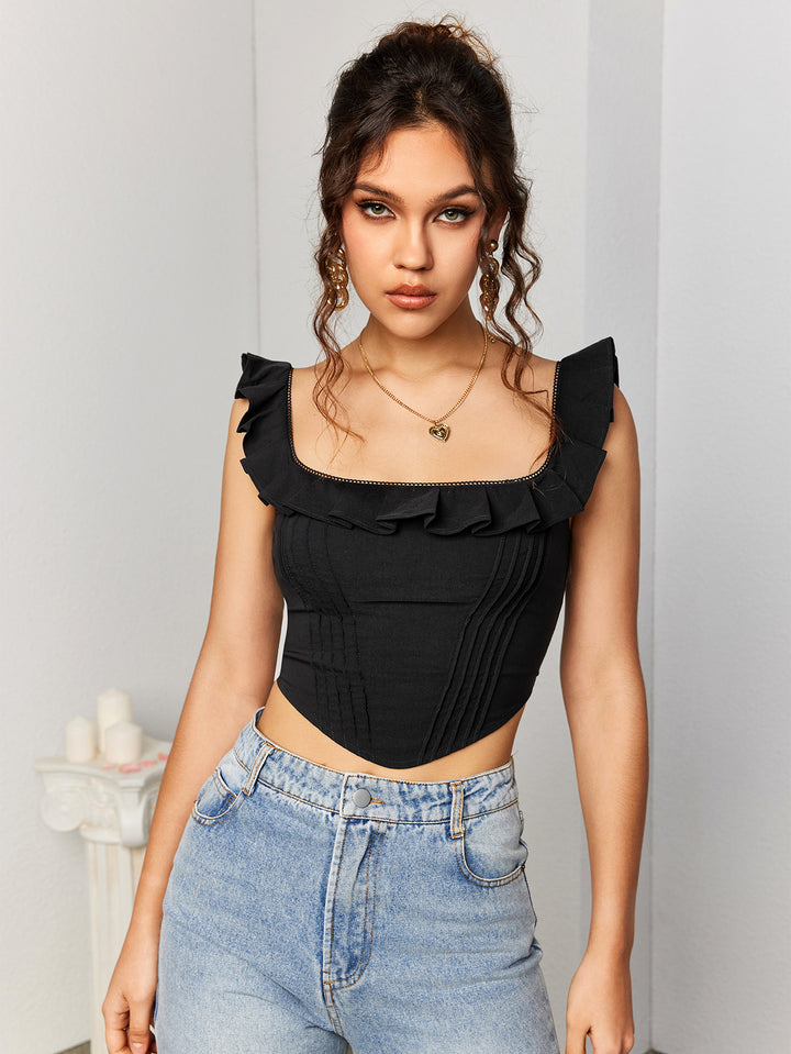 INALIA Ruffled Corset Crop Top