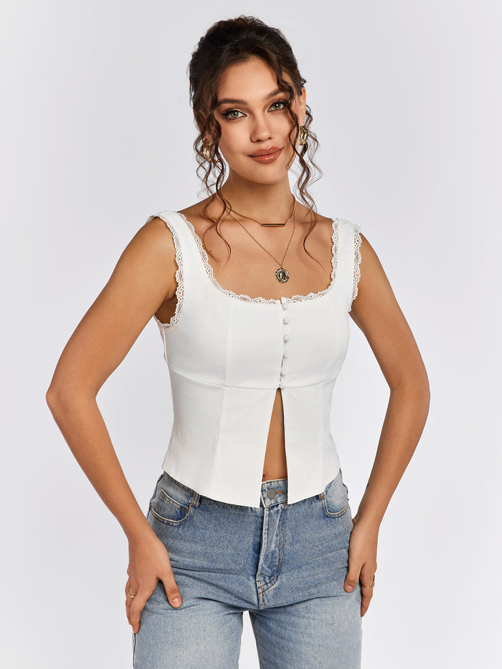 VALARC Lace Trim Button-Up Camisole