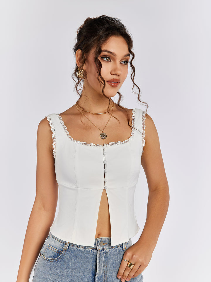 VALARC Lace Trim Button-Up Camisole