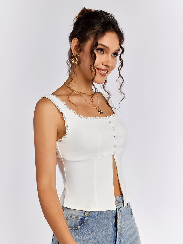 VALARC Lace Trim Button-Up Camisole