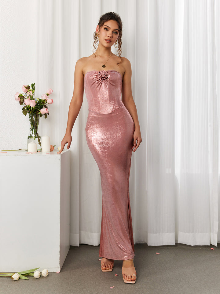 CELIAELA Knit Strapless Mermaid Gown Dress