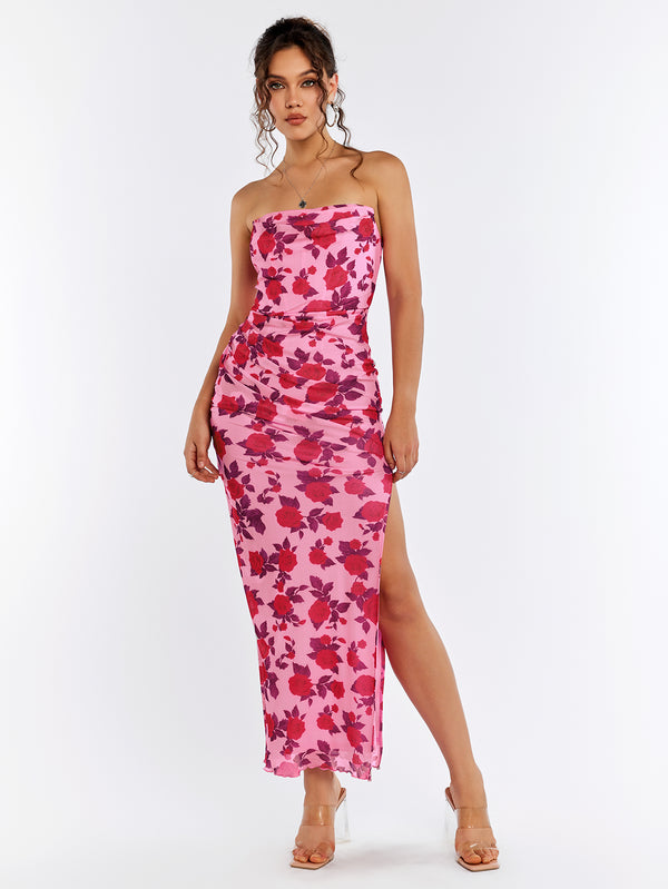 ARCNA Floral Strapless Midi Dress