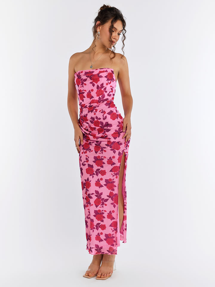 ARCNA Floral Strapless Midi Dress