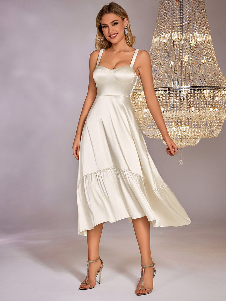 AINARC Ivory Whisper Satin Midi Dress