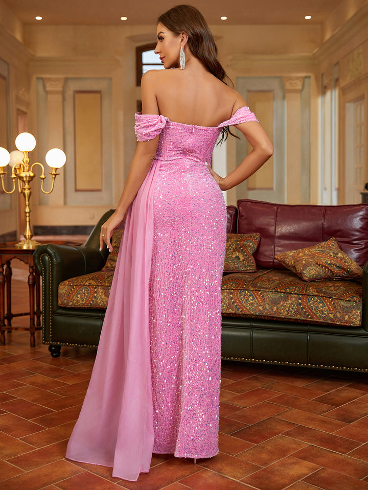 ANAVE Off-Shoulder Sequin Gown Dress