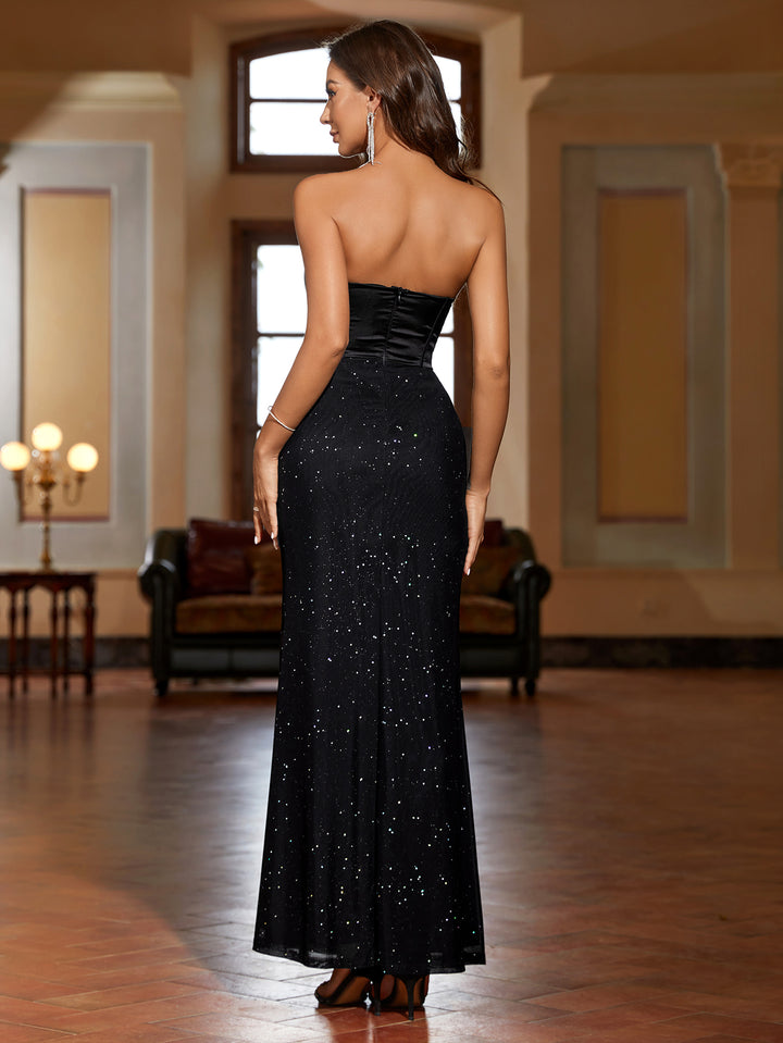 NAELIA Sparkle Strapless Sequin Gown Dress