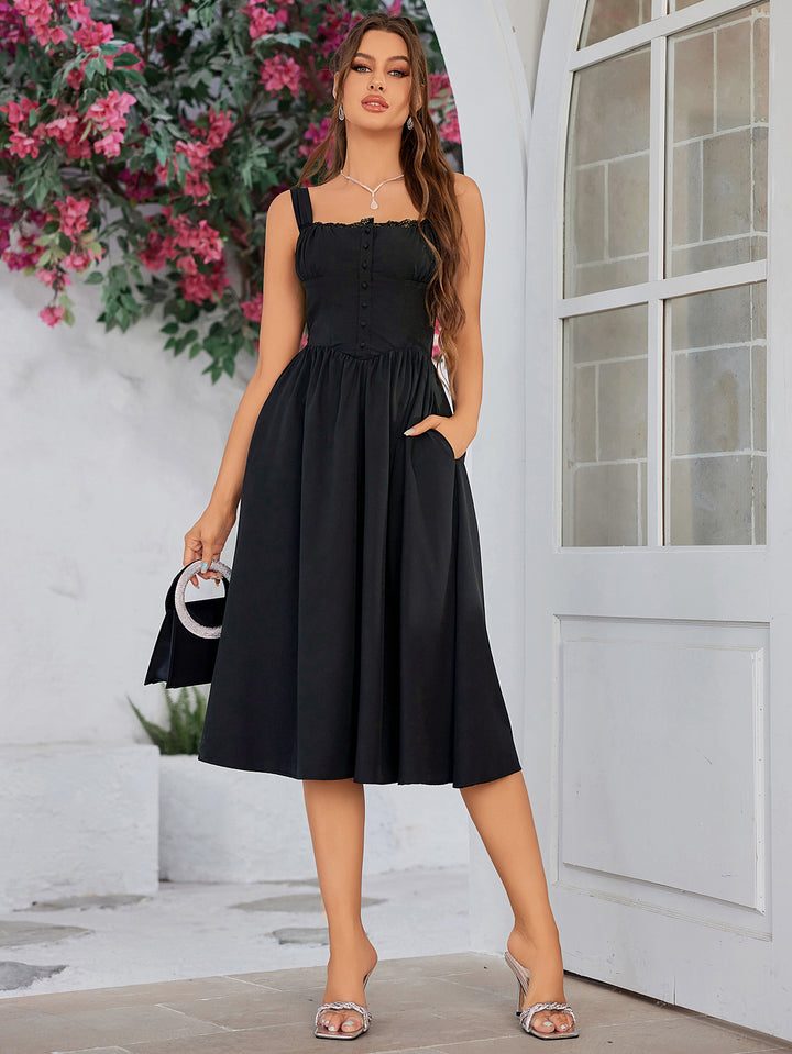 SIALEA Classic Lace-Trimmed Mid-Length Dress 