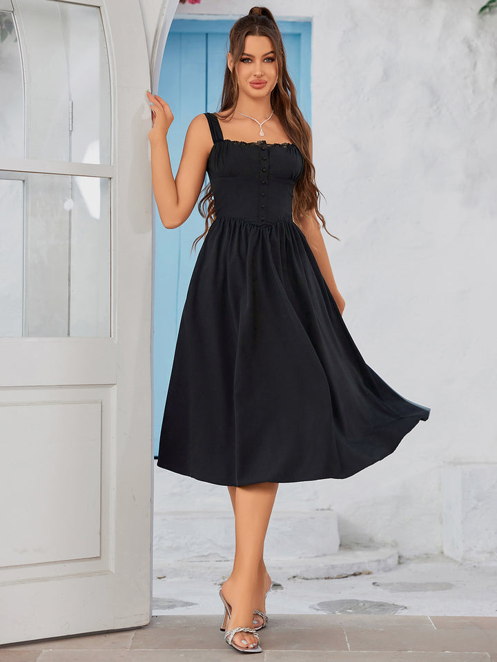 SIALEA Classic Lace-Trimmed Mid-Length Dress 