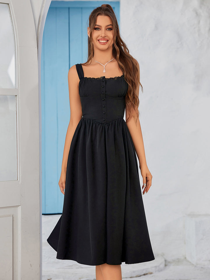 SIALEA Classic Lace-Trimmed Mid-Length Dress 