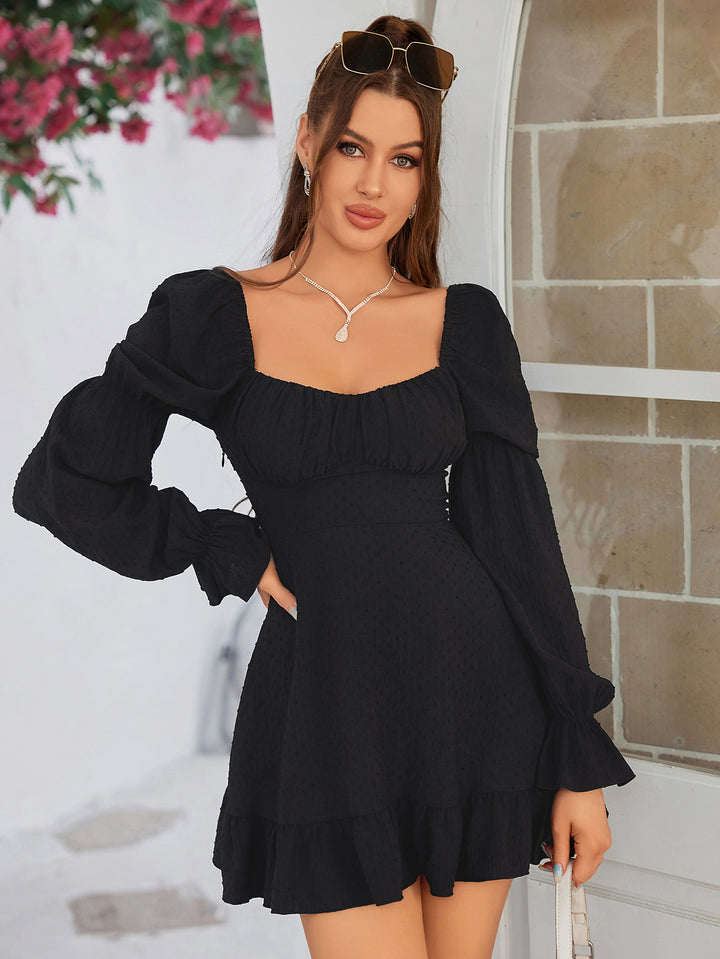 LEANA Puff-Sleeve Ruffled Mini Dress