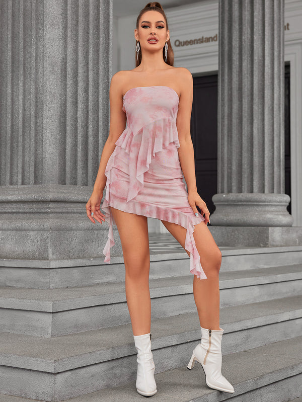 AINJAI Blushing Watercolor Ruffle Dress