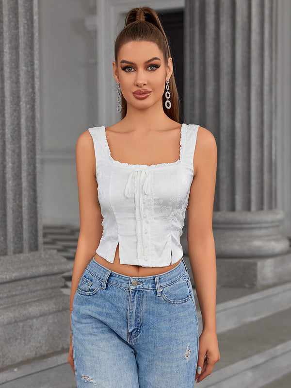 LACY Charming Lace Tie-Front Crop Top