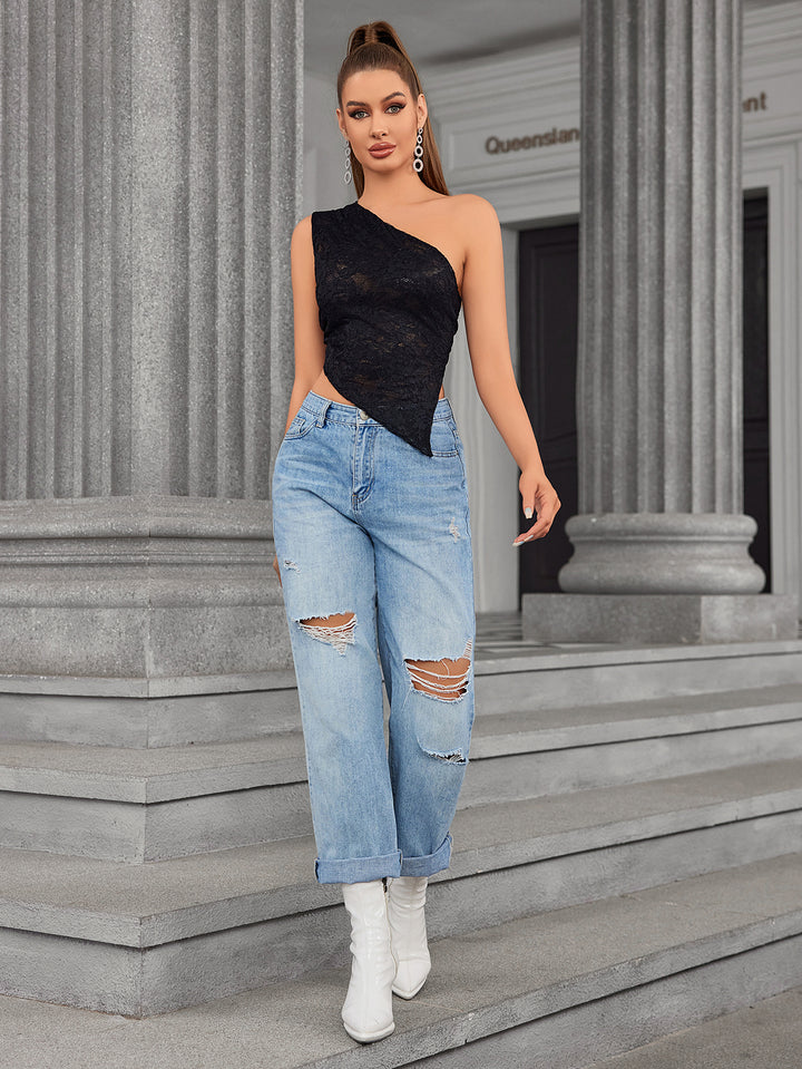 ELIADAR One-Shoulder Lace Crop Top