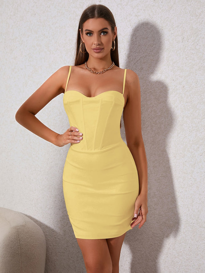 GEMMA Solid Color Bodycon Corset Dress