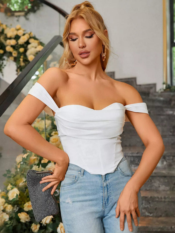 YASMINE Cowl Neck Strap Corset Top
