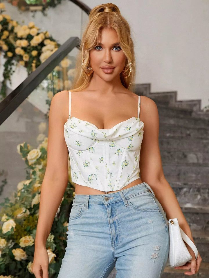 GRACE Floral Print Sleeveless Corset Top
