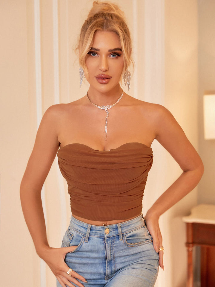 ROSE Sweetheart Collar Mesh Tube Top