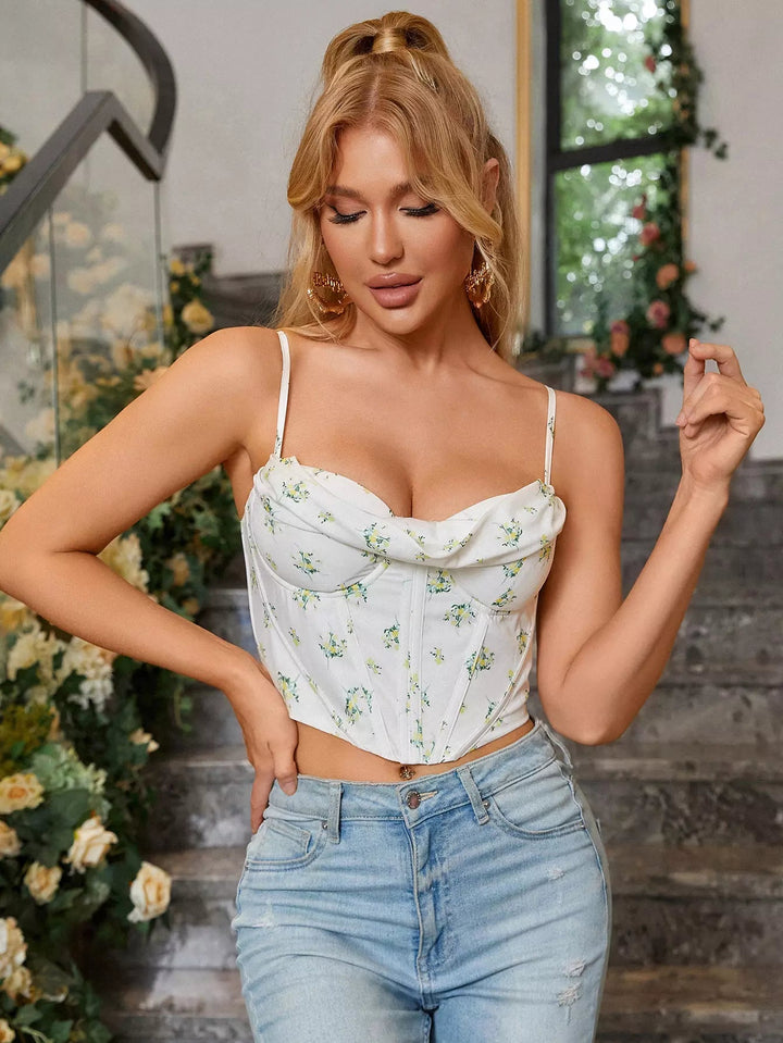 GRACE Floral Print Sleeveless Corset Top
